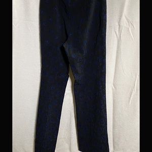 Blue Floral Print over Black Straight leg Pants